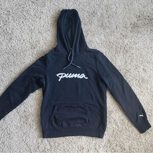 Puma Blue Hoodie Sweatshirt Cursive Stitched Pullover Pockets Size Youth Medium